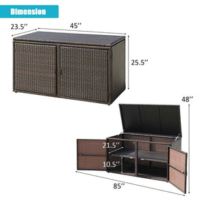 88 Gallon All-weather Rattan Deck Box, Outdoor Wicker Storage Container Cabinet Bench with 2 Shelves & Openable Door for Cushions, Tools