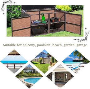 88 Gallon All-weather Rattan Deck Box, Outdoor Wicker Storage Container Cabinet Bench with 2 Shelves & Openable Door for Cushions, Tools