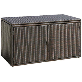 88 Gallon All-weather Rattan Deck Box, Outdoor Wicker Storage Container Cabinet Bench with 2 Shelves & Openable Door for Cushions, Tools
