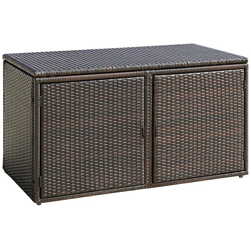 88 Gallon All-weather Rattan Deck Box, Outdoor Wicker Storage Container Cabinet Bench with 2 Shelves & Openable Door for Cushions, Tools