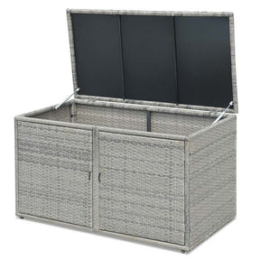 88 Gallon All-weather Rattan Deck Box, Outdoor Wicker Storage Container Cabinet Bench with 2 Shelves & Openable Door for Cushions, Tools