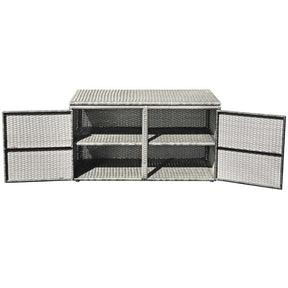 88 Gallon All-weather Rattan Deck Box, Outdoor Wicker Storage Container Cabinet Bench with 2 Shelves & Openable Door for Cushions, Tools