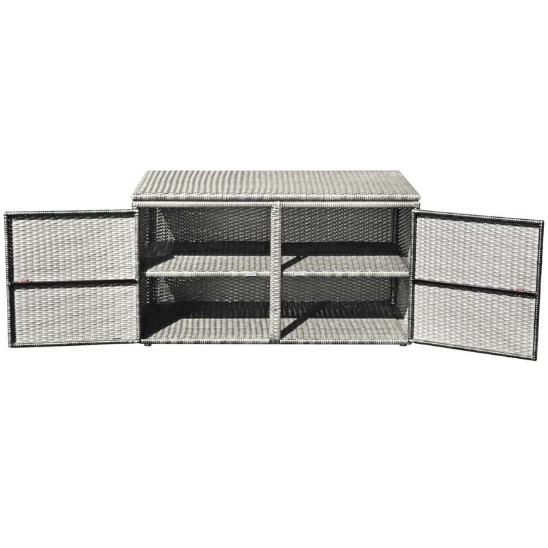 88 Gallon All-weather Rattan Deck Box, Outdoor Wicker Storage Container Cabinet Bench with 2 Shelves & Openable Door for Cushions, Tools