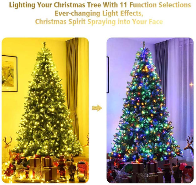 Premium Hinged Prelit Artificial Christmas Tree with Multi-Color LED Lights, 11 Lighting Modes, Metal Stand