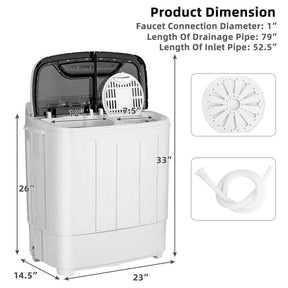 13Lbs Portable Twin Tub Washing Machine, Top Load Washer Spin Dryer Combo with Built-in Drain Pump, Compact Laundry Washer for Apartments & RVs