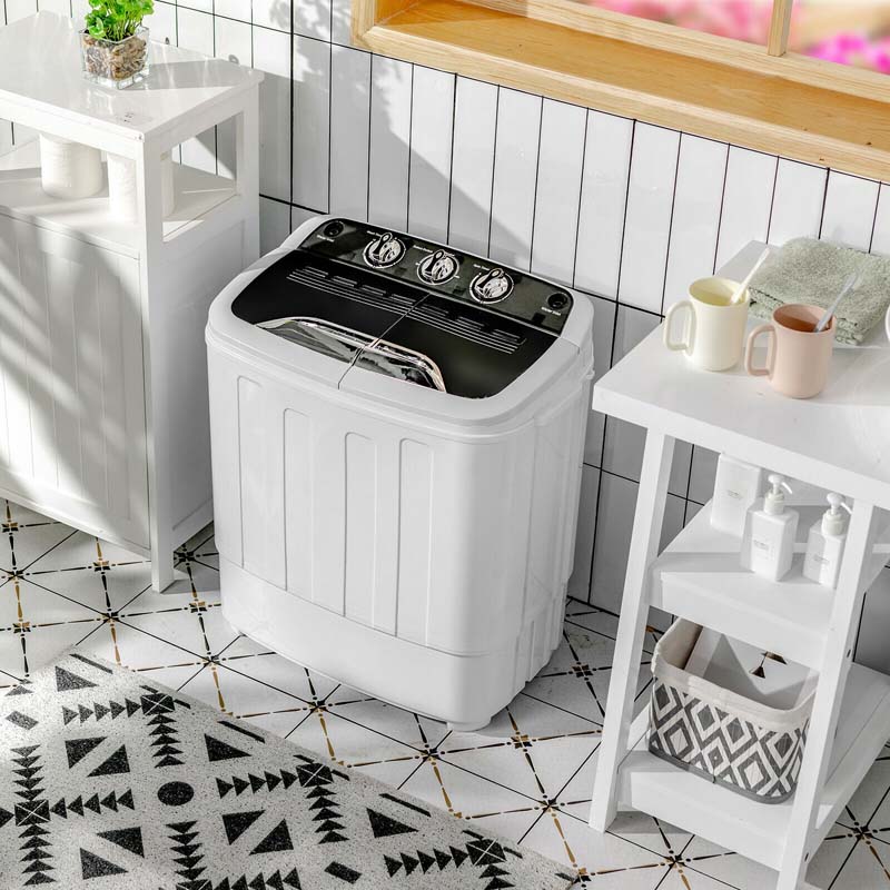 13Lbs Portable Twin Tub Washing Machine, Top Load Washer Spin Dryer Combo with Built-in Drain Pump, Compact Laundry Washer for Apartments & RVs