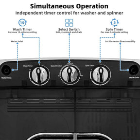 13Lbs Portable Twin Tub Washing Machine, Top Load Washer Spin Dryer Combo with Built-in Drain Pump, Compact Laundry Washer for Apartments & RVs