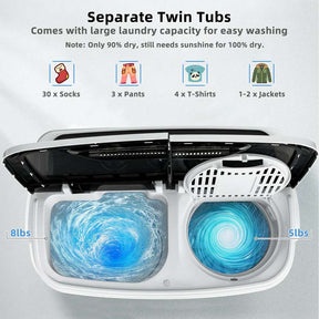 13Lbs Portable Twin Tub Washing Machine, Top Load Washer Spin Dryer Combo with Built-in Drain Pump, Compact Laundry Washer for Apartments & RVs