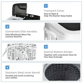 13Lbs Portable Twin Tub Washing Machine, Top Load Washer Spin Dryer Combo with Built-in Drain Pump, Compact Laundry Washer for Apartments & RVs