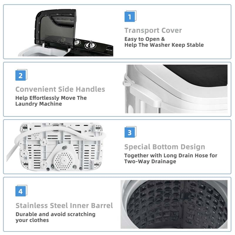 13Lbs Portable Twin Tub Washing Machine, Top Load Washer Spin Dryer Combo with Built-in Drain Pump, Compact Laundry Washer for Apartments & RVs