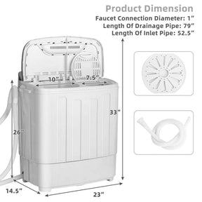 13Lbs Portable Twin Tub Washing Machine, Top Load Washer Spin Dryer Combo with Built-in Drain Pump, Compact Laundry Washer for Apartments & RVs