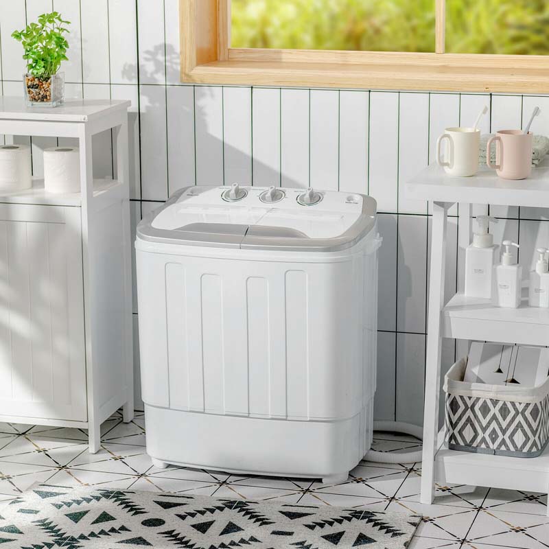 13Lbs Portable Twin Tub Washing Machine, Top Load Washer Spin Dryer Combo with Built-in Drain Pump, Compact Laundry Washer for Apartments & RVs