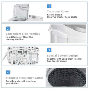 13Lbs Portable Twin Tub Washing Machine, Top Load Washer Spin Dryer Combo with Built-in Drain Pump, Compact Laundry Washer for Apartments & RVs