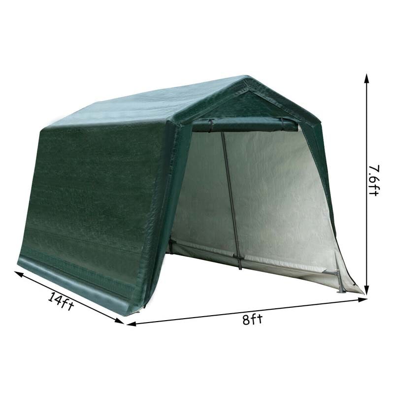 8 x 14 FT Heavy Duty Steel Enclosed Carport Car Canopy Tent Outdoor Garage Storage Shelter Shed with Waterproof Ripstop Cover