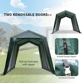 8 x 14 FT Heavy Duty Steel Enclosed Carport Car Canopy Tent Outdoor Garage Storage Shelter Shed with Waterproof Ripstop Cover