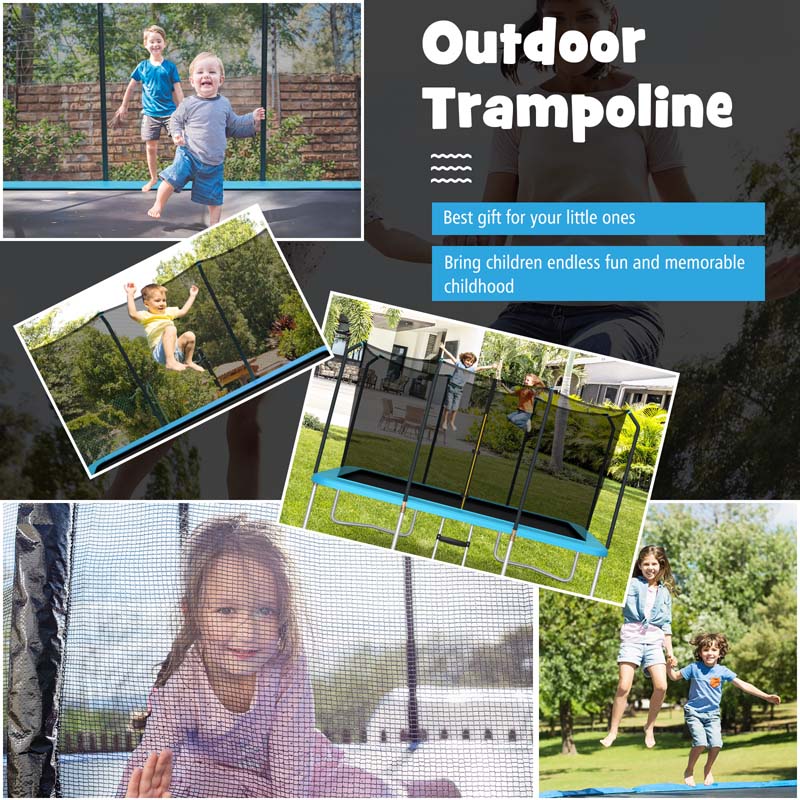 8x14 FT ASTM Certified Rectangular Trampoline with Safety Enclosure Net & Ladder, Heavy Duty Outdoor Recreational Trampoline for Kids Adults