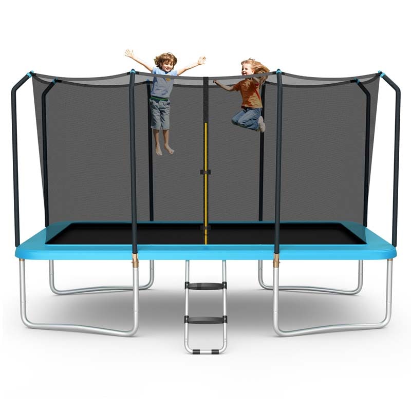8x14 FT ASTM Certified Rectangular Trampoline with Safety Enclosure Net & Ladder, Heavy Duty Outdoor Recreational Trampoline for Kids Adults