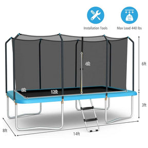 8x14 FT ASTM Certified Rectangular Trampoline with Safety Enclosure Net & Ladder, Heavy Duty Outdoor Recreational Trampoline for Kids Adults
