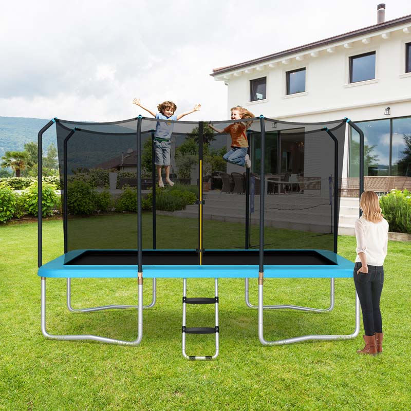8x14 FT ASTM Certified Rectangular Trampoline with Safety Enclosure Net & Ladder, Heavy Duty Outdoor Recreational Trampoline for Kids Adults