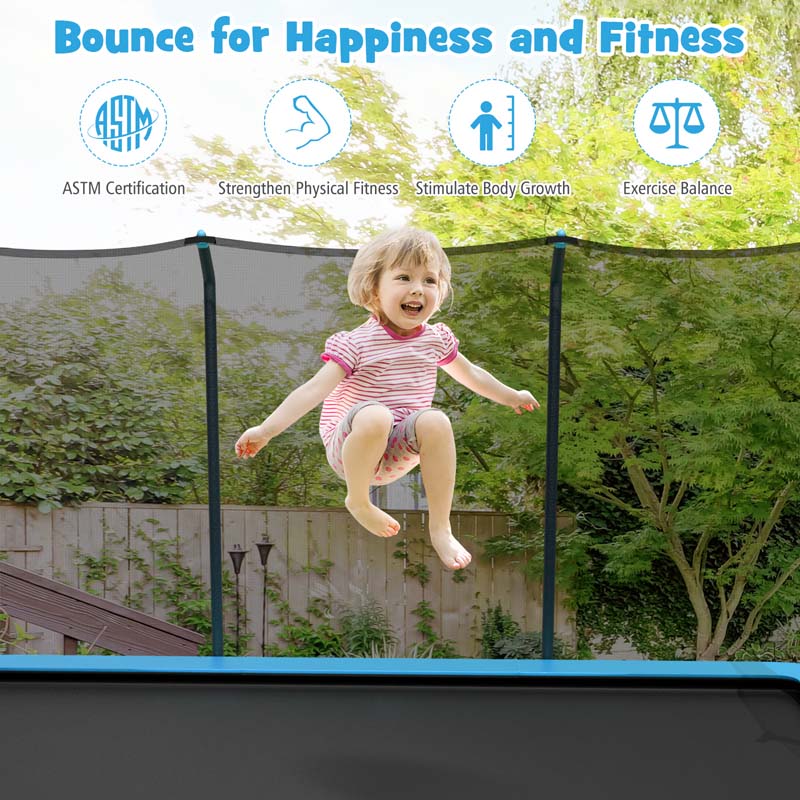8x14 FT ASTM Certified Rectangular Trampoline with Safety Enclosure Net & Ladder, Heavy Duty Outdoor Recreational Trampoline for Kids Adults