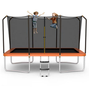 8x14 FT ASTM Certified Rectangular Trampoline with Safety Enclosure Net & Ladder, Heavy Duty Outdoor Recreational Trampoline for Kids Adults