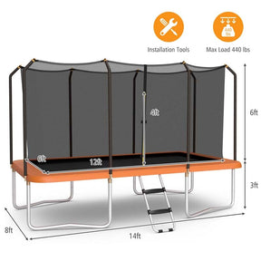 8x14 FT ASTM Certified Rectangular Trampoline with Safety Enclosure Net & Ladder, Heavy Duty Outdoor Recreational Trampoline for Kids Adults