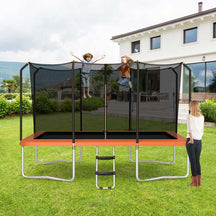8x14 FT ASTM Certified Rectangular Trampoline with Safety Enclosure Net & Ladder, Heavy Duty Outdoor Recreational Trampoline for Kids Adults