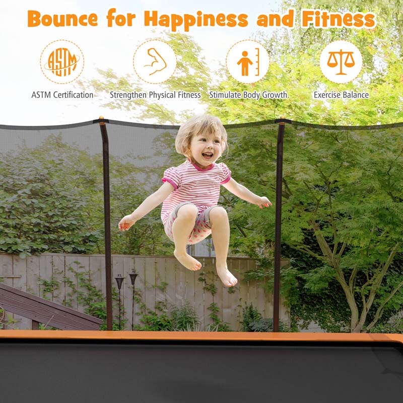 8x14 FT ASTM Certified Rectangular Trampoline with Safety Enclosure Net & Ladder, Heavy Duty Outdoor Recreational Trampoline for Kids Adults