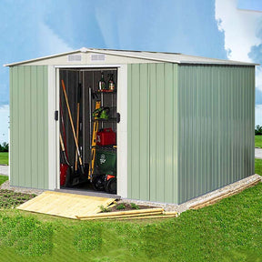 8 x 8 FT Outdoor Storage Shed Garden Tool Bike Shed, Galvanized Metal Shed with Air Vent & Slide Door