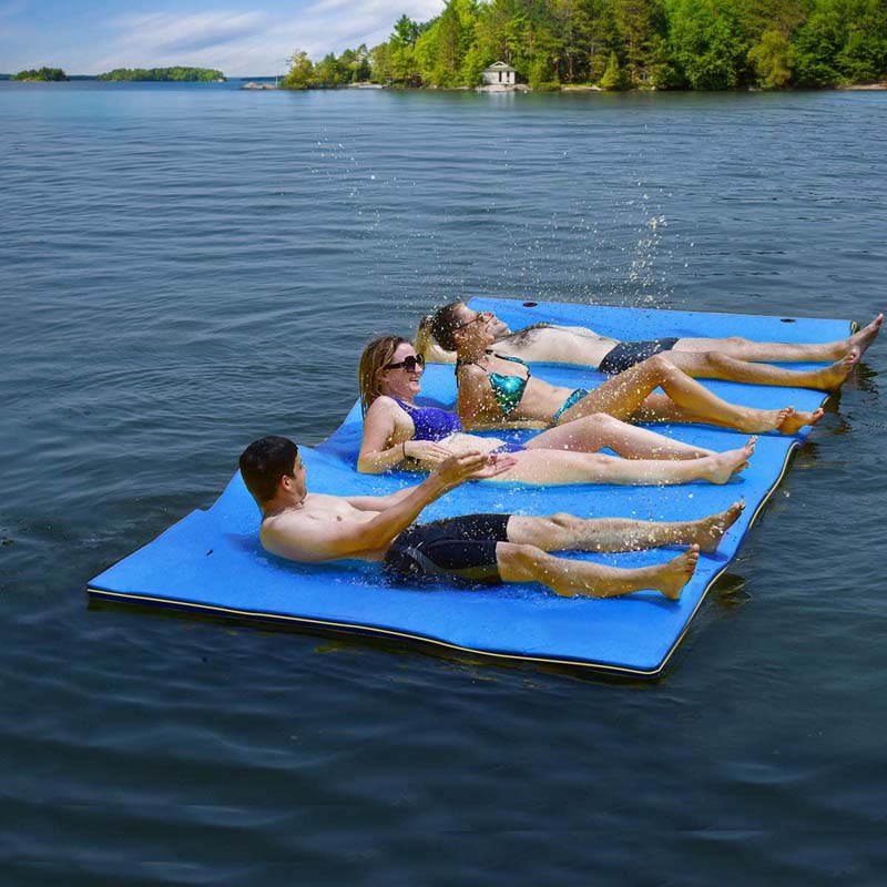 9 x 6 FT Floating Water Pad, 3-Layer Tear-Resistant XPE Foam Water Mat with Rolling Pillow for River, Lake, Ocean & Water Recreation