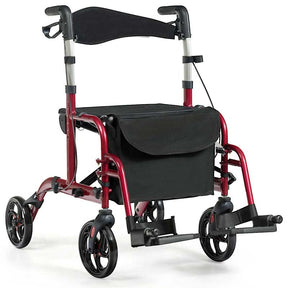 2 in 1 Rollator Walker Wheelchair Folding Medical Walker, Aluminum Transport Chair Mobility Walking Aid