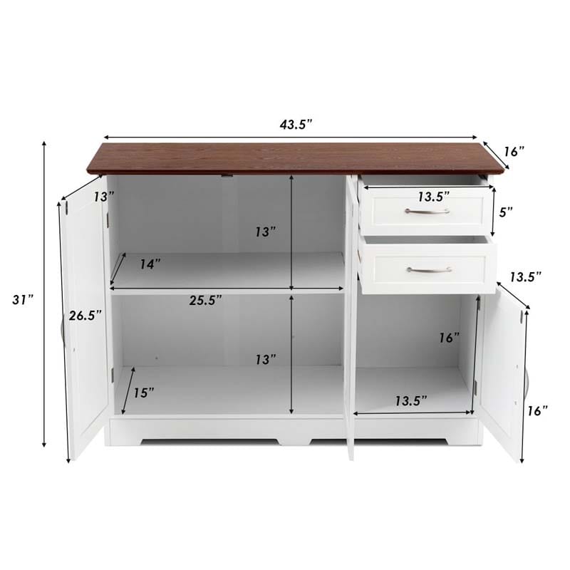 Buffet Storage Cabinet with 3 Doors, 2 Drawers & Adjustable Shelf, Farmhouse Sideboard Console Table for Kitchen, Dining Room & Coffee Bar