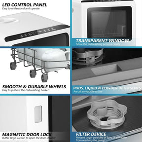 Portable Dishwasher Countertop Dishwashing Machine Hot Air Drying with 5L Water Tank & 5 Washing Modes