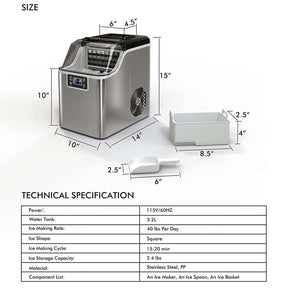 40LBS/24H Portable Ice Maker Countertop Ice Machine with Top Inlet Hole & Self-Clean Function