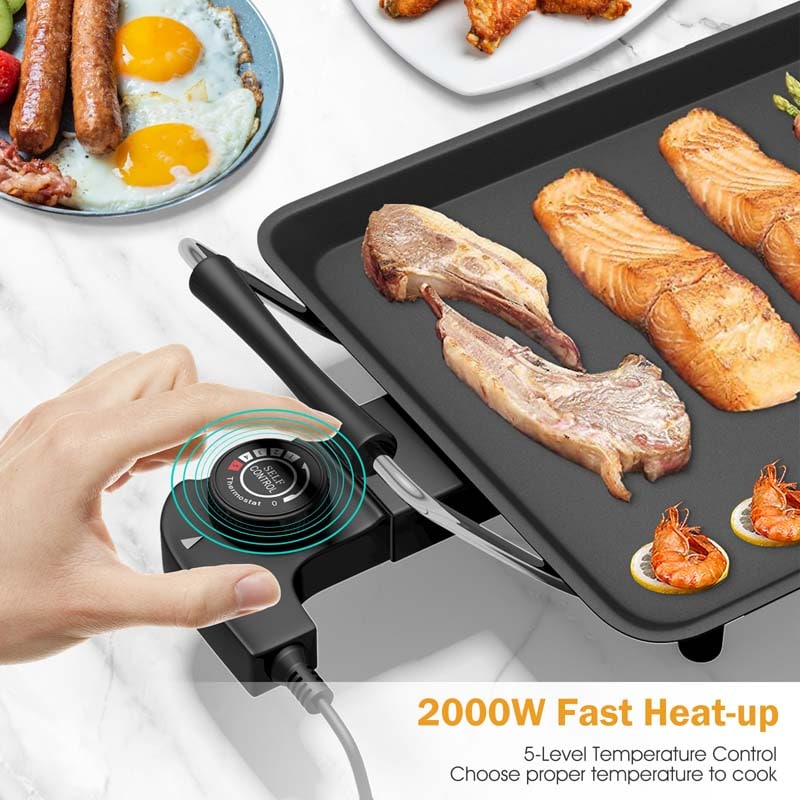 35" Extra Long Nonstick Electric Griddle, BBQ Teppanyaki Table Top Grill Griddle with Adjustable Temperature & Drip Tray