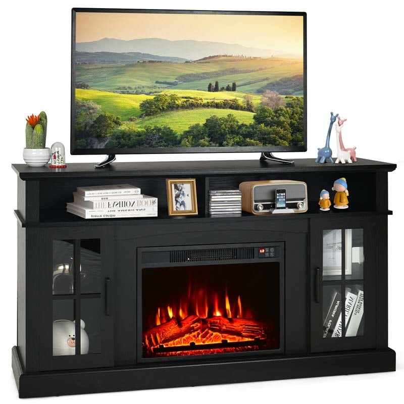 58" Electric Fireplace TV Stand for 65" TVs, Media Console with 23" Heater, Remote, Adjustable 3-Level Flame & Storage Cabinet, CSA Certified