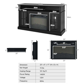 58" Electric Fireplace TV Stand for 65" TVs, Media Console with 23" Heater, Remote, Adjustable 3-Level Flame & Storage Cabinet, CSA Certified