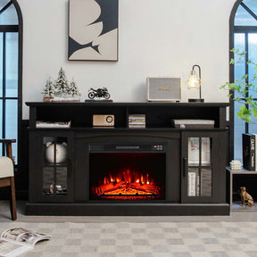58" Electric Fireplace TV Stand for 65" TVs, Media Console with 23" Heater, Remote, Adjustable 3-Level Flame & Storage Cabinet, CSA Certified
