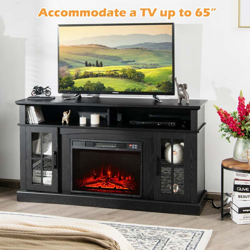 58" Electric Fireplace TV Stand for 65" TVs, Media Console with 23" Heater, Remote, Adjustable 3-Level Flame & Storage Cabinet, CSA Certified