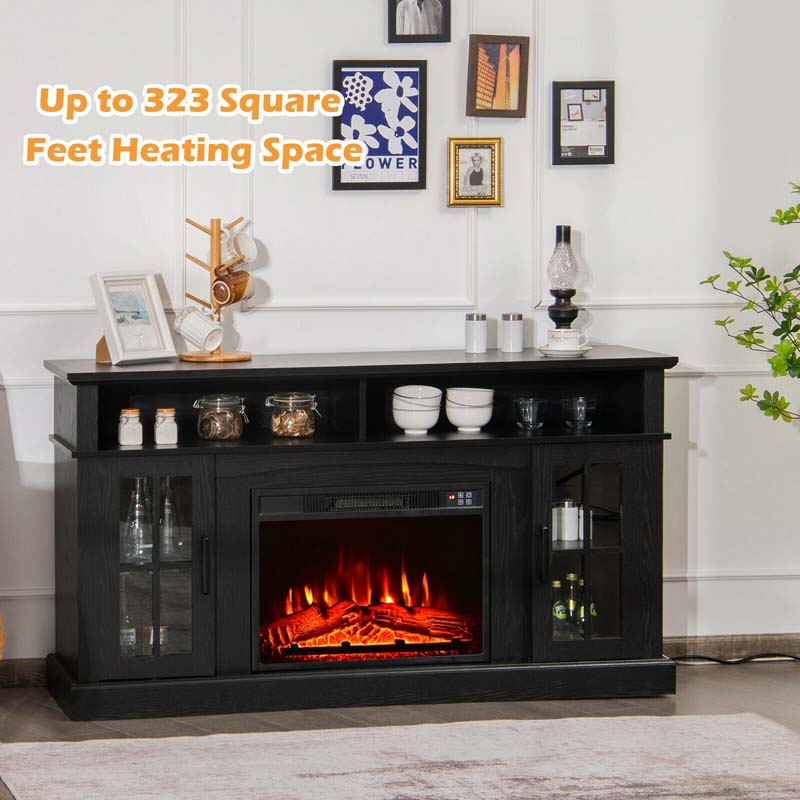 58" Electric Fireplace TV Stand for 65" TVs, Media Console with 23" Heater, Remote, Adjustable 3-Level Flame & Storage Cabinet, CSA Certified