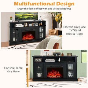 58" Electric Fireplace TV Stand for 65" TVs, Media Console with 23" Heater, Remote, Adjustable 3-Level Flame & Storage Cabinet, CSA Certified