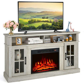 58" Electric Fireplace TV Stand for 65" TVs, Media Console with 23" Heater, Remote, Adjustable 3-Level Flame & Storage Cabinet, CSA Certified
