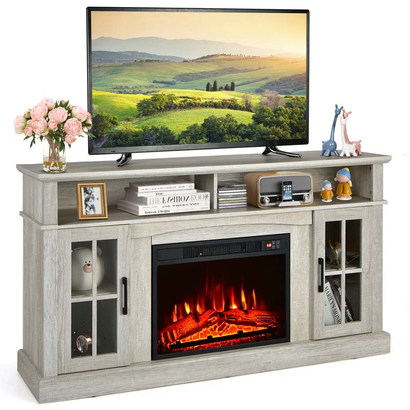 58" Electric Fireplace TV Stand for 65" TVs, Media Console with 23" Heater, Remote, Adjustable 3-Level Flame & Storage Cabinet, CSA Certified