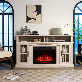58" Electric Fireplace TV Stand for 65" TVs, Media Console with 23" Heater, Remote, Adjustable 3-Level Flame & Storage Cabinet, CSA Certified
