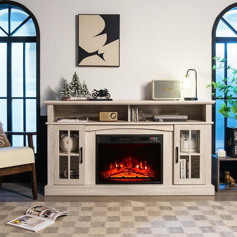 58" Electric Fireplace TV Stand for 65" TVs, Media Console with 23" Heater, Remote, Adjustable 3-Level Flame & Storage Cabinet, CSA Certified