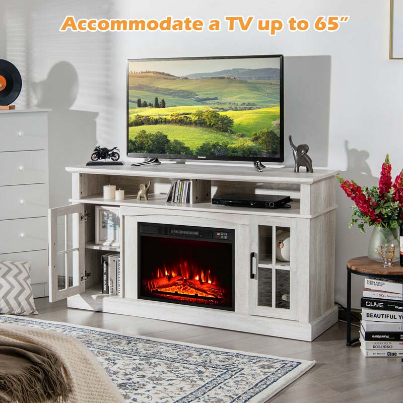 58" Electric Fireplace TV Stand for 65" TVs, Media Console with 23" Heater, Remote, Adjustable 3-Level Flame & Storage Cabinet, CSA Certified