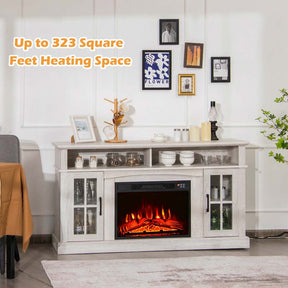 58" Electric Fireplace TV Stand for 65" TVs, Media Console with 23" Heater, Remote, Adjustable 3-Level Flame & Storage Cabinet, CSA Certified