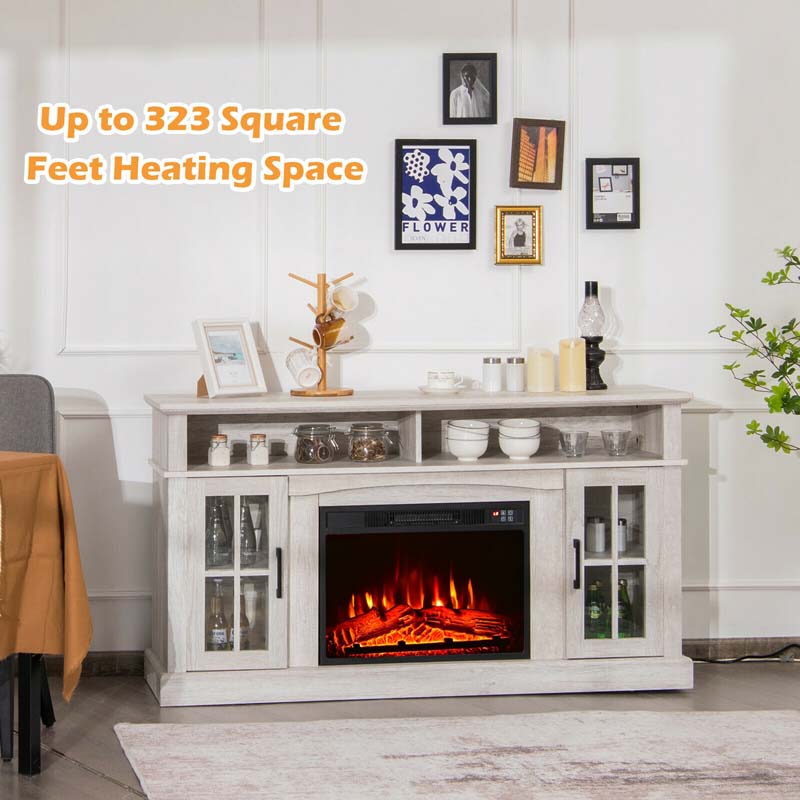 58" Electric Fireplace TV Stand for 65" TVs, Media Console with 23" Heater, Remote, Adjustable 3-Level Flame & Storage Cabinet, CSA Certified