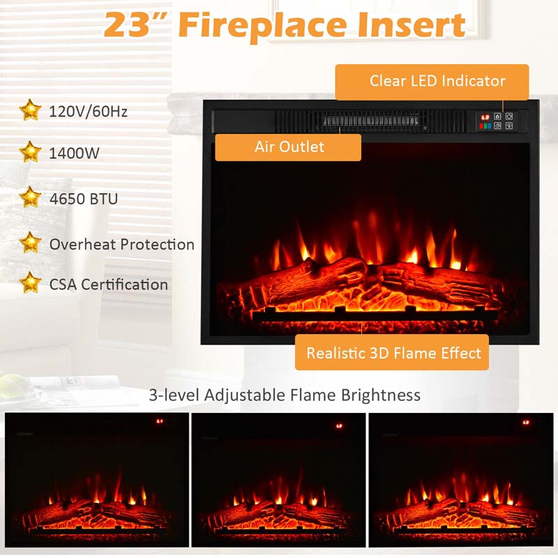 58" Electric Fireplace TV Stand for 65" TVs, Media Console with 23" Heater, Remote, Adjustable 3-Level Flame & Storage Cabinet, CSA Certified