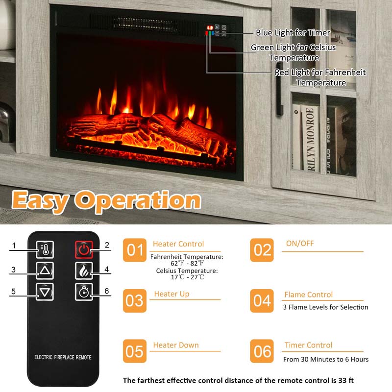 58" Electric Fireplace TV Stand for 65" TVs, Media Console with 23" Heater, Remote, Adjustable 3-Level Flame & Storage Cabinet, CSA Certified